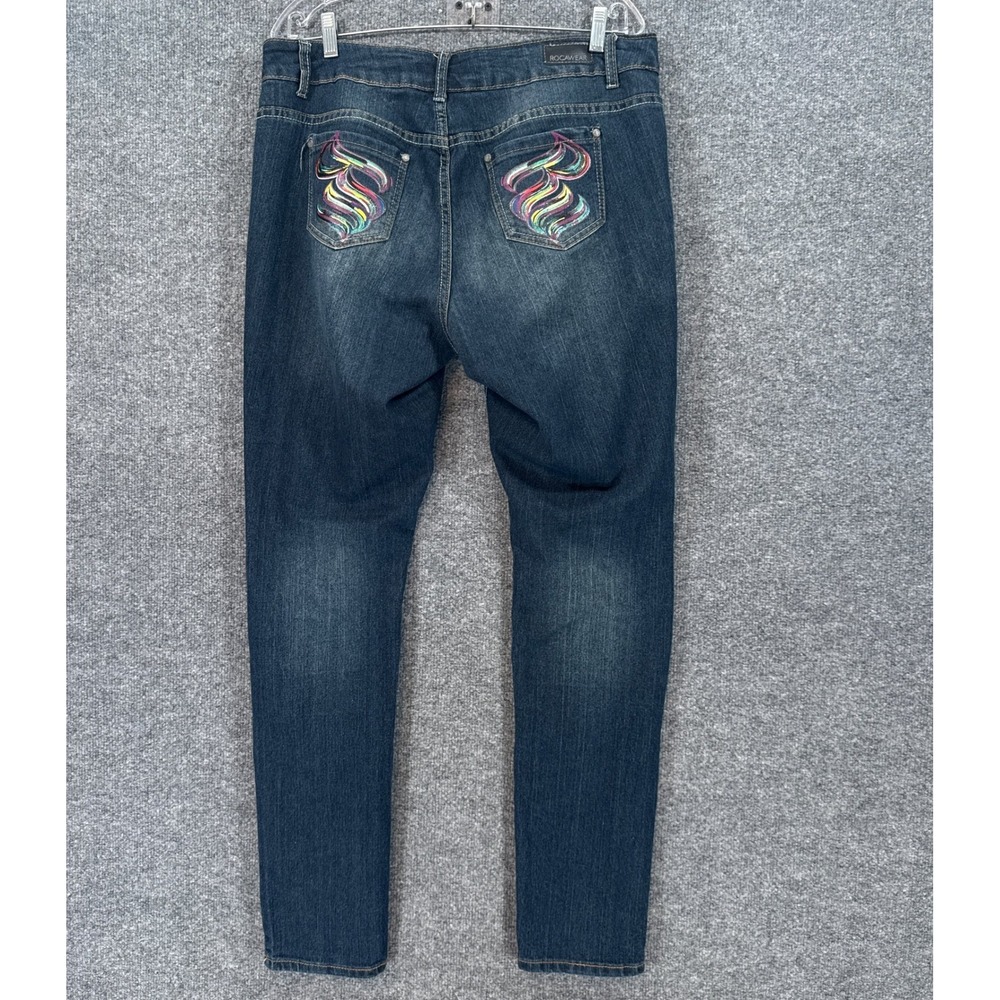Vintage Rocawear Jeans Womens 16 Blue Distressed Rainbow Embroidered Hip Hop Y2K